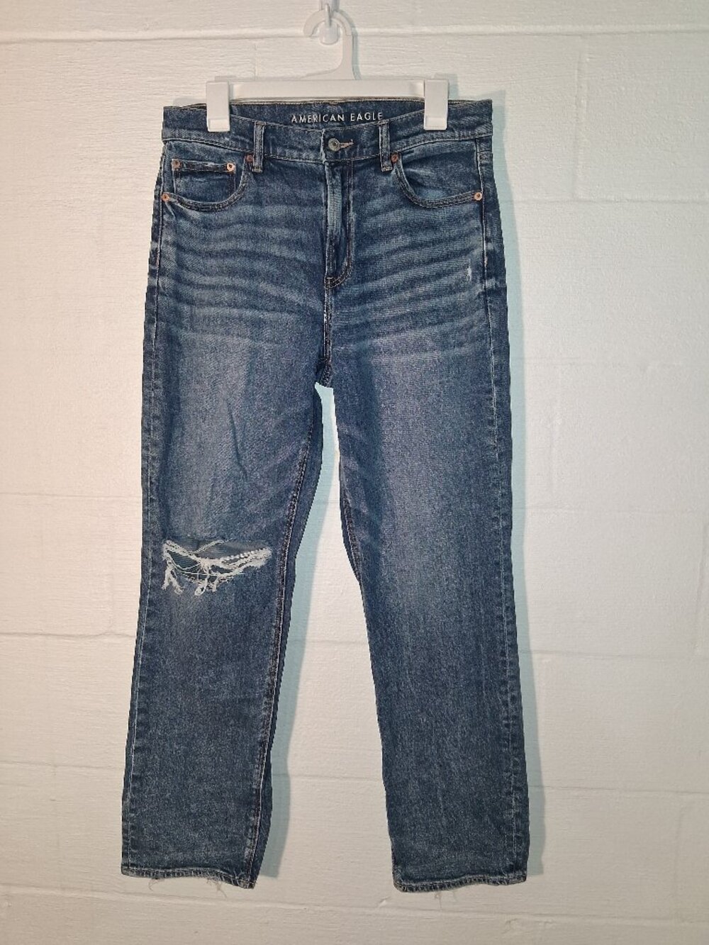 American Eagle Jeans Women's Sz 10 Super High Rise Straight Stretch Distressed